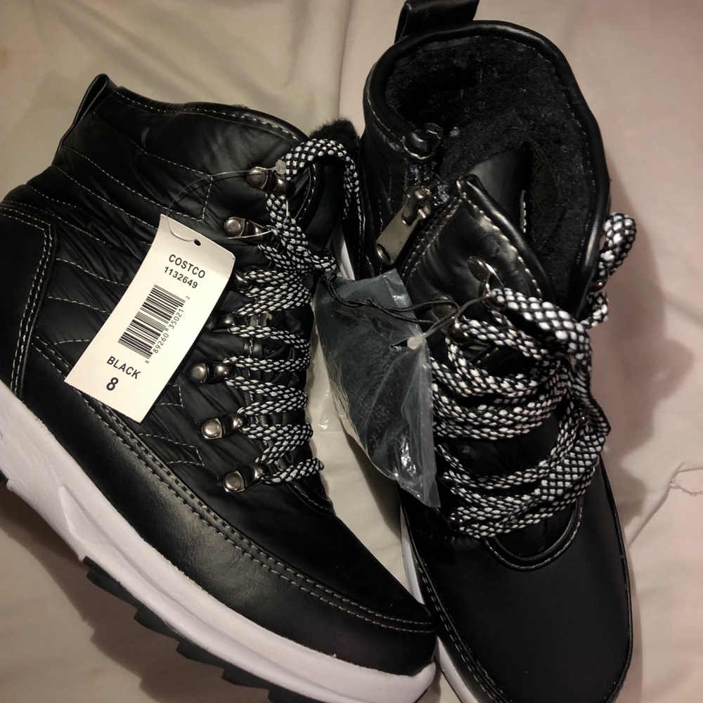 Weatherproof black and white boots